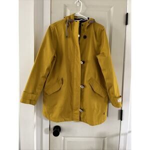 JOULES Womens Hooded Rain Jacket US10/UK14 Mustard Yellow Cotton Fisherman Core